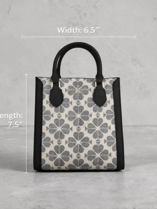 Kate Spade Mini Tote Bag Black & White Floral Canvas Crossbody - Picture 4 of 6